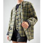 Mock Two-piece Plaid Blazer Yellow & Black - One Size