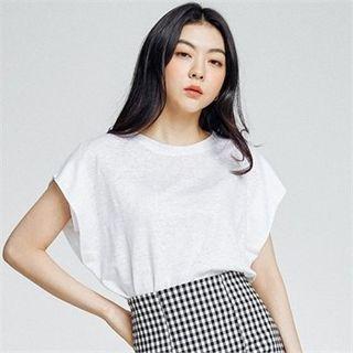 Cap-sleeve Linen Top White - One Size