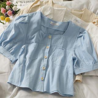 Puff-sleeve Square-neck Crop Shirt