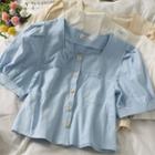 Puff-sleeve Square-neck Crop Shirt