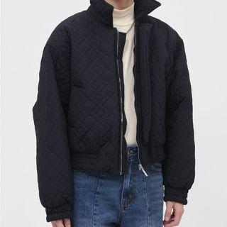 Long-sleeve Embossed Plain Cropped Jacket