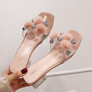 Faux-leather Block Heel Slide Sandals