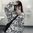 Long-sleeve Butterfly Print Shirt Butterfly Print - Black & White - One Size