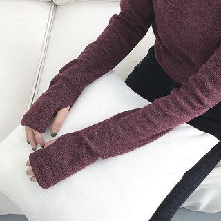 Plain Turtle-neck Long-sleeve Top
