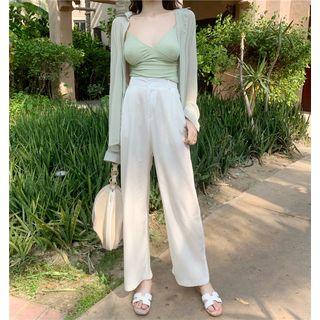 Plain Shirt / V-neck Camisole Top / Wide-leg Pants