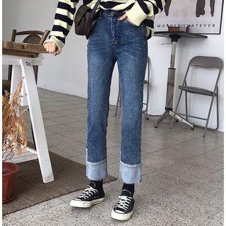 Two Tone Straight-cut Jeans