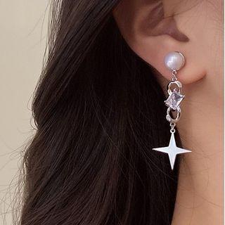 Asymmetrical Star Drop Earring 1 Pair - Silver & White - One Size