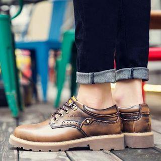 Genuine-leather Stitched Lace-up Oxfords