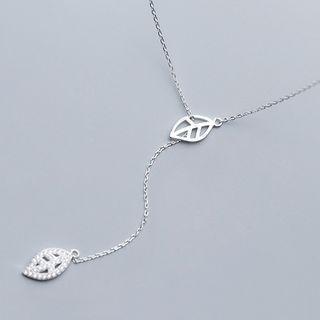 925 Sterling Silver Rhinestone Leaf Pendant Necklace S925 Sterling Silver - Necklace - One Size