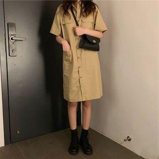 Short-sleeve Shirtdress Khaki - One Size