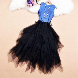Sleeveless Lace-up A-line Mesh Dress