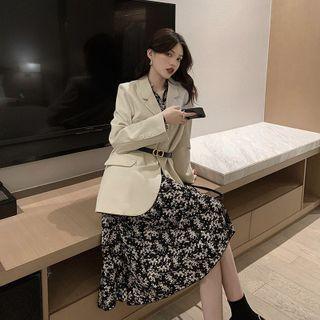 Plain Blazer / Long Sleeve Floral Print Dress