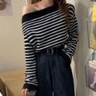 Striped One-shoulder Sweater