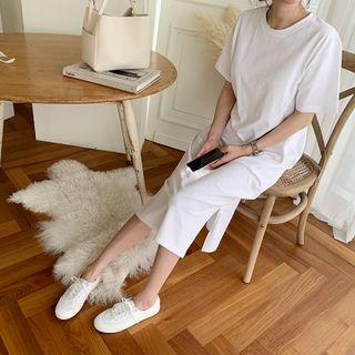 Cotton Plain Long T-shirt Dress White - One Size