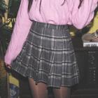 Plaid Wool Blend Mini Pleat Skirt