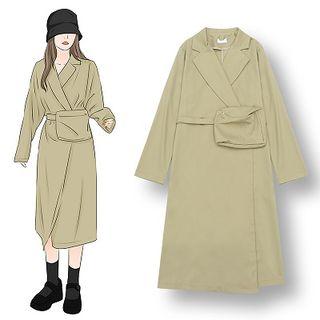 Notch Lapel Midi Coat Dress With Belt Bag Coffee - One Size
