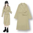Notch Lapel Midi Coat Dress With Belt Bag Coffee - One Size