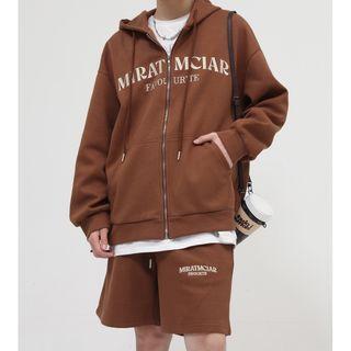 Lettering Zip-up Hoodie / Wide Leg Shorts