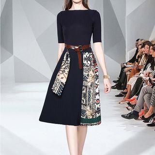 Knitted Panel A-line Pleated Dress