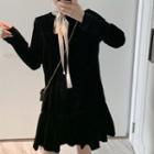 Long-sleeve Pleuche Frill Collar Dress