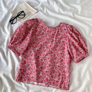 Puff Sleeve Floral Shirt Rose Pink - One Size