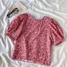 Puff Sleeve Floral Shirt Rose Pink - One Size