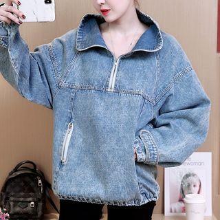 Zip Detail Long-sleeve Denim Top