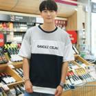 Elbow-sleeve Color-block Lettering T-shirt