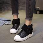 Fleece Trim Belted Lace-up Sneakers