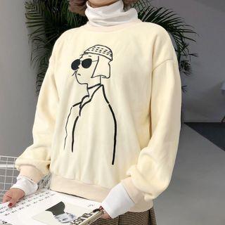 Cartoon Embroidered Mock Two-piece Pullover