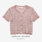 V-neck Color-block Striped Button-up Knit Top
