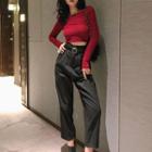Cropped Long-sleeve Top / Belted Cropped Straight-cut Pants