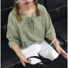 3/4-sleeve Lace-up T-shirt