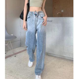 High-waist Gradient Wide-leg Denim Pants