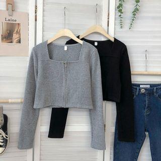 Square-neck Zip Cropped Shirt
