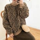 Leopard Printed Fleece Top Leopard - One Size