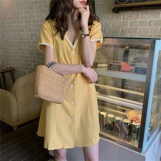 Short-sleeve Crochet Trim Chiffon Dress