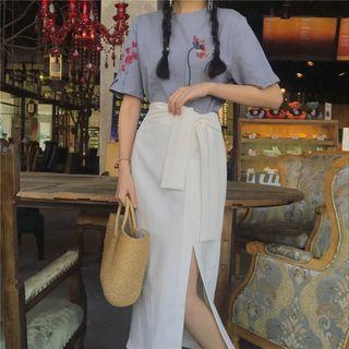 Plain Lace-up Midi-skirt
