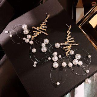 925 Sterling Silver Asymmetric Faux Pearl Dangle Earring As Shown In Figure - One Size