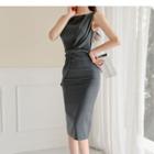 Twisted Sleeveless Midi Sheath Dress