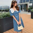Short-sleeve Peter Pan-collar Denim Dress