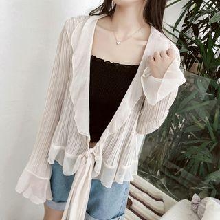 Ruffled Tie-front Chiffon Jacket
