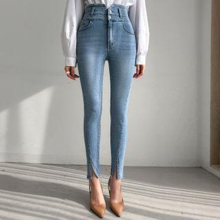 High-rise Slit-hem Skinny Jeans