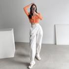 High-waist Button-trim Pants