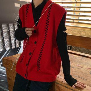 Plaid Button Knit Vest