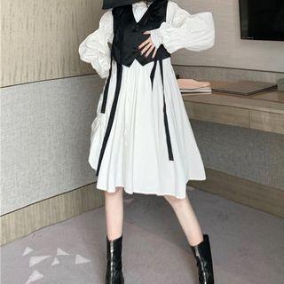 Floral Button-up Vest / Long-sleeve Dress