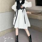 Floral Button-up Vest / Long-sleeve Dress