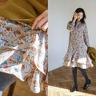 Ruffle-hem Floral Pattern Shirtdress