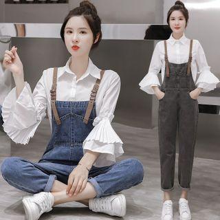 3/4-sleeve Shirt / Denim Jumper Pants