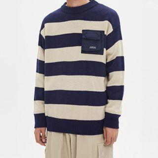 Striped Pocket Long-sleeve Knit Top